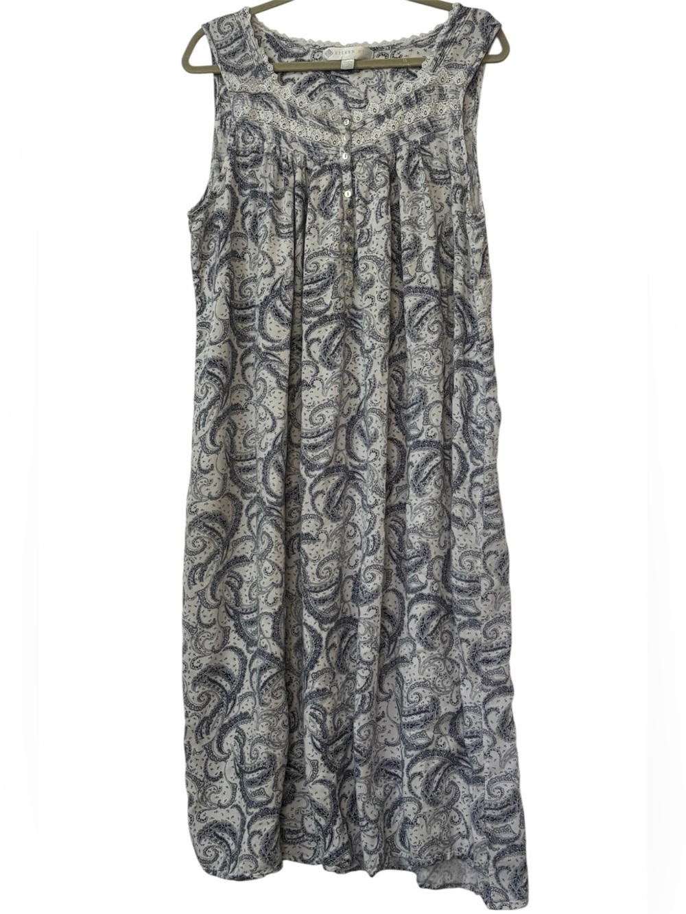 Eileen West 1X Blue White Paisley Long Ballet Nightgown Cottagecore Grannycore